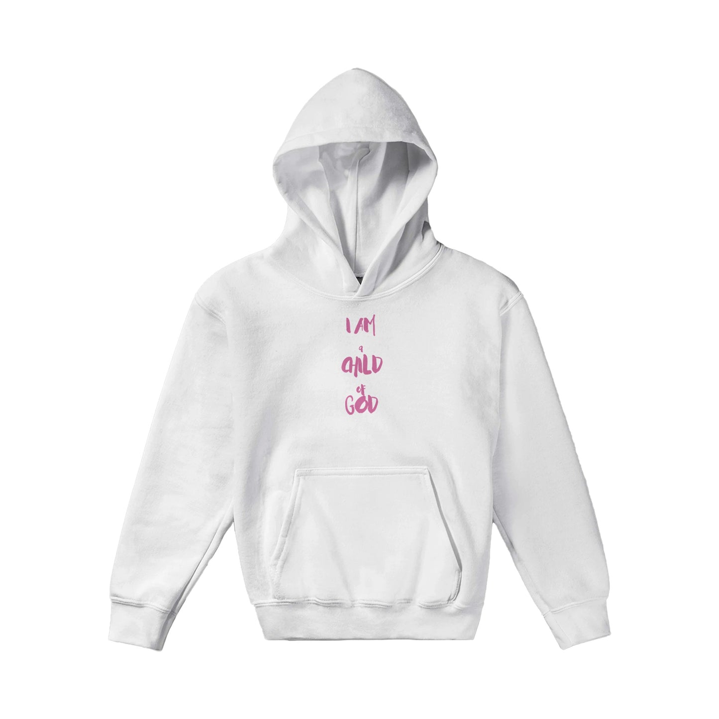 I Am a Child of God Kids Pullover Hoodie (Pink Font)