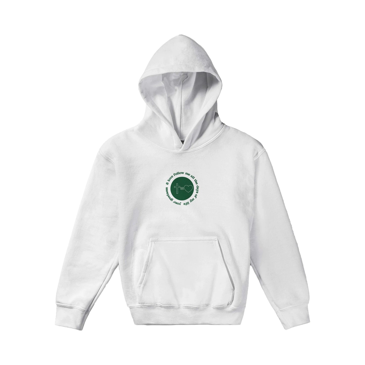 Goodness and Love Kids Pullover Hoodie (Green Font)