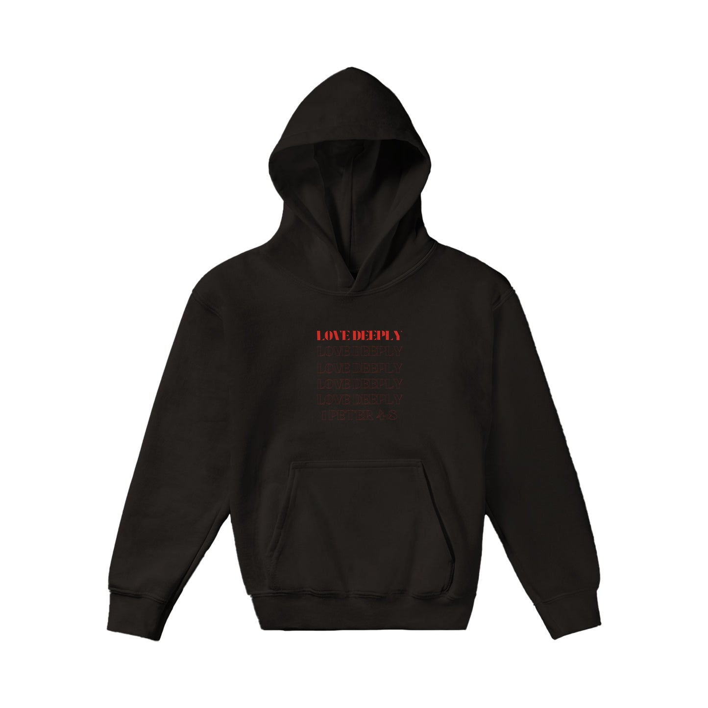 Love Deeply Kids Pullover Hoodie (Red Font)