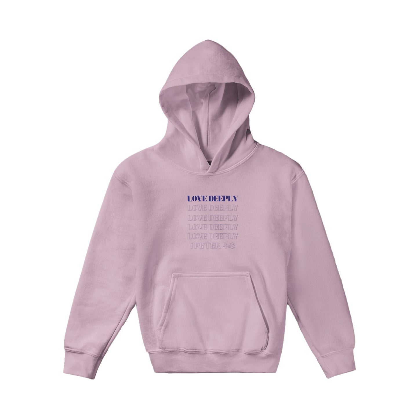 Love Deeply Kids Pullover Hoodie (Purple Font)