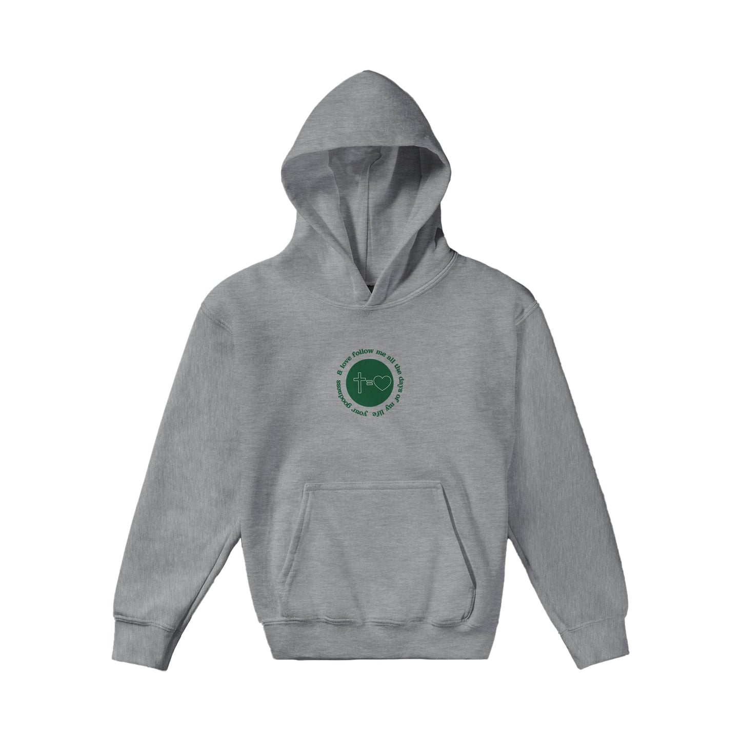 Goodness and Love Kids Pullover Hoodie (Green Font)