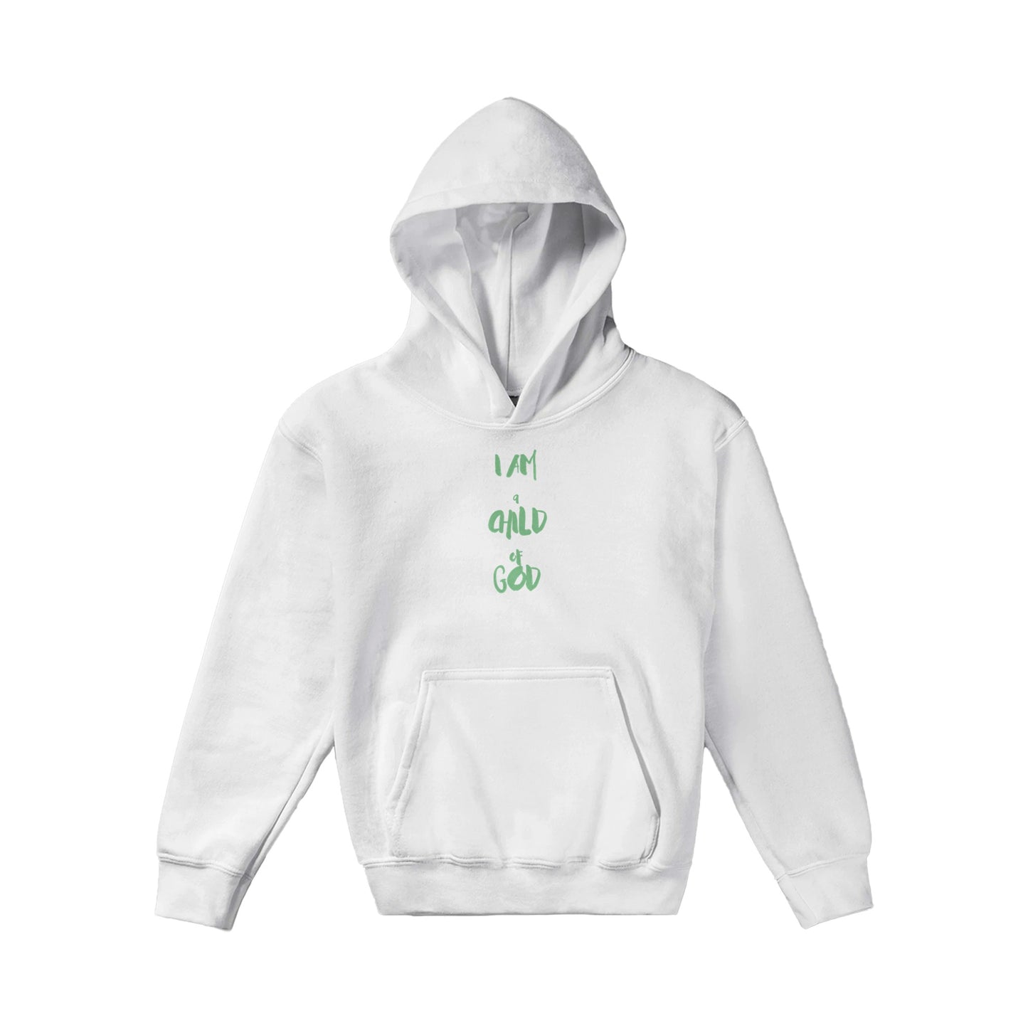 I Am a Child of God Kids Pullover Hoodie (Green Font)