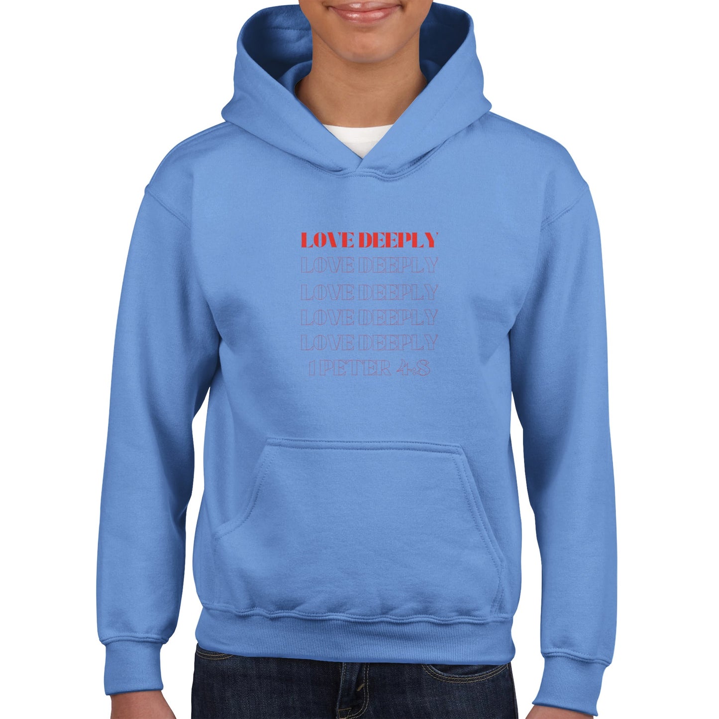 Love Deeply Kids Pullover Hoodie (Red Font)