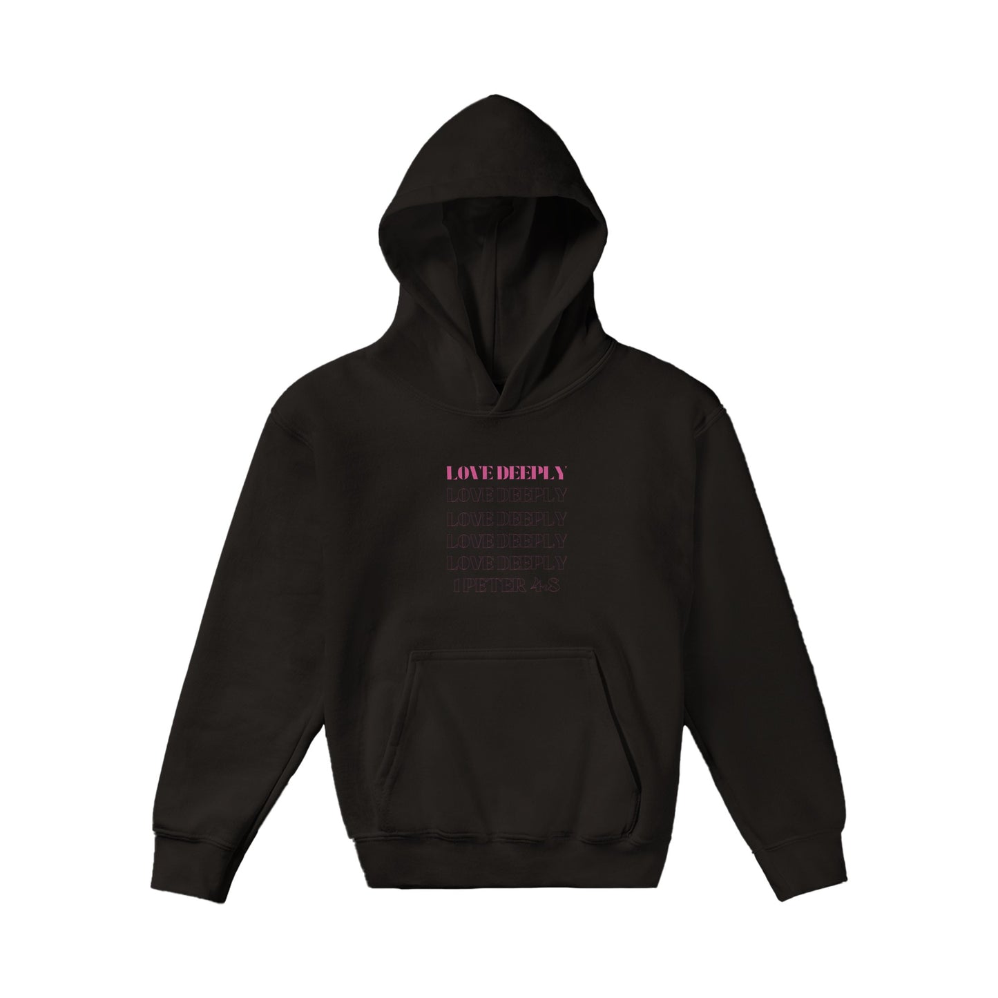 Love Deeply Kids Pullover Hoodie (Pink Font)