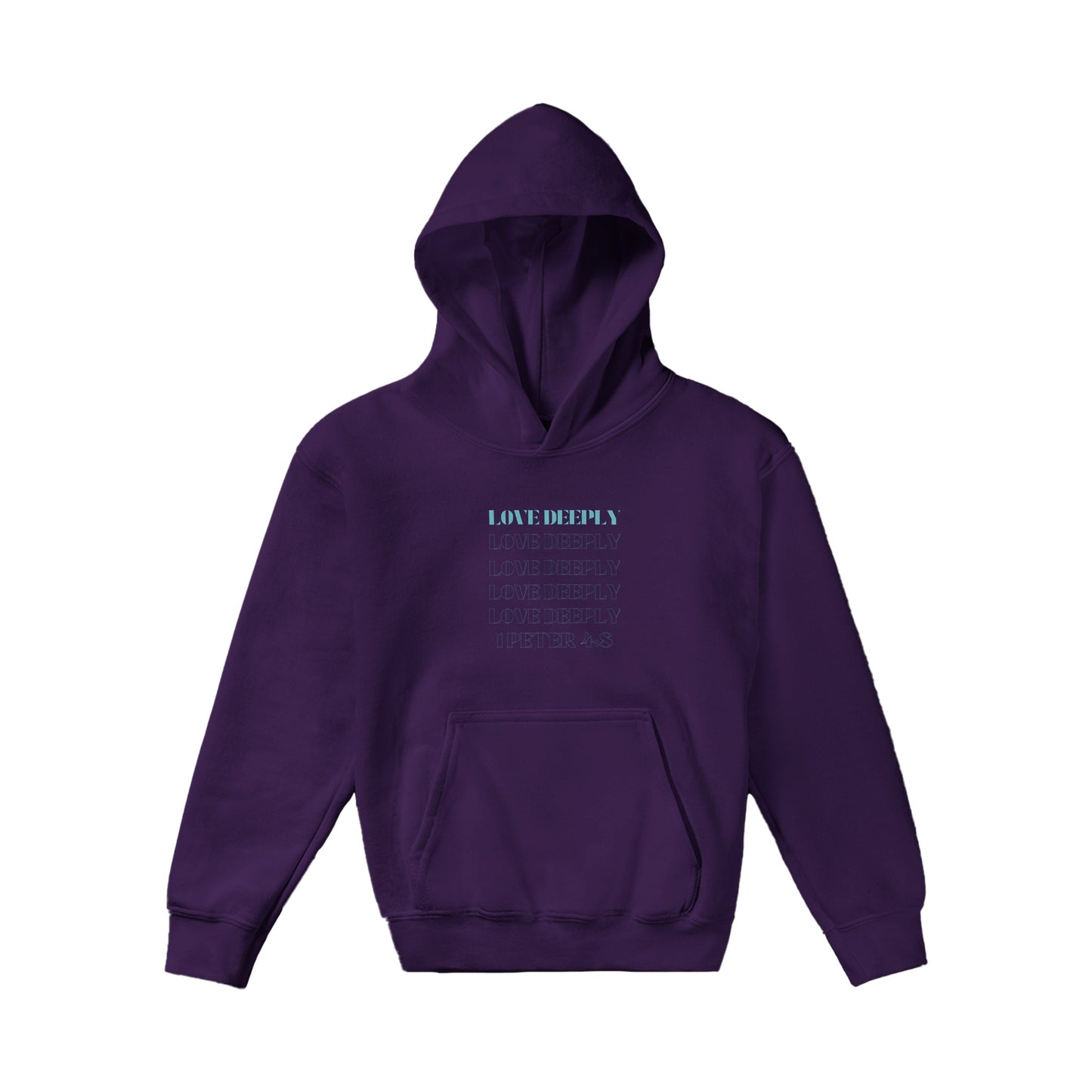 Love Deeply Kids Pullover Hoodie (Teal Font)