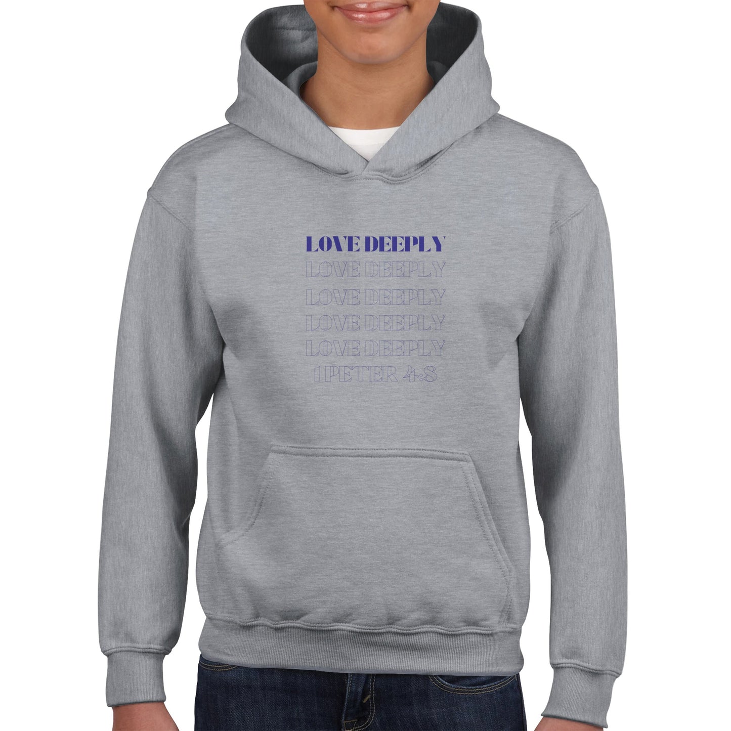 Love Deeply Kids Pullover Hoodie (Purple Font)