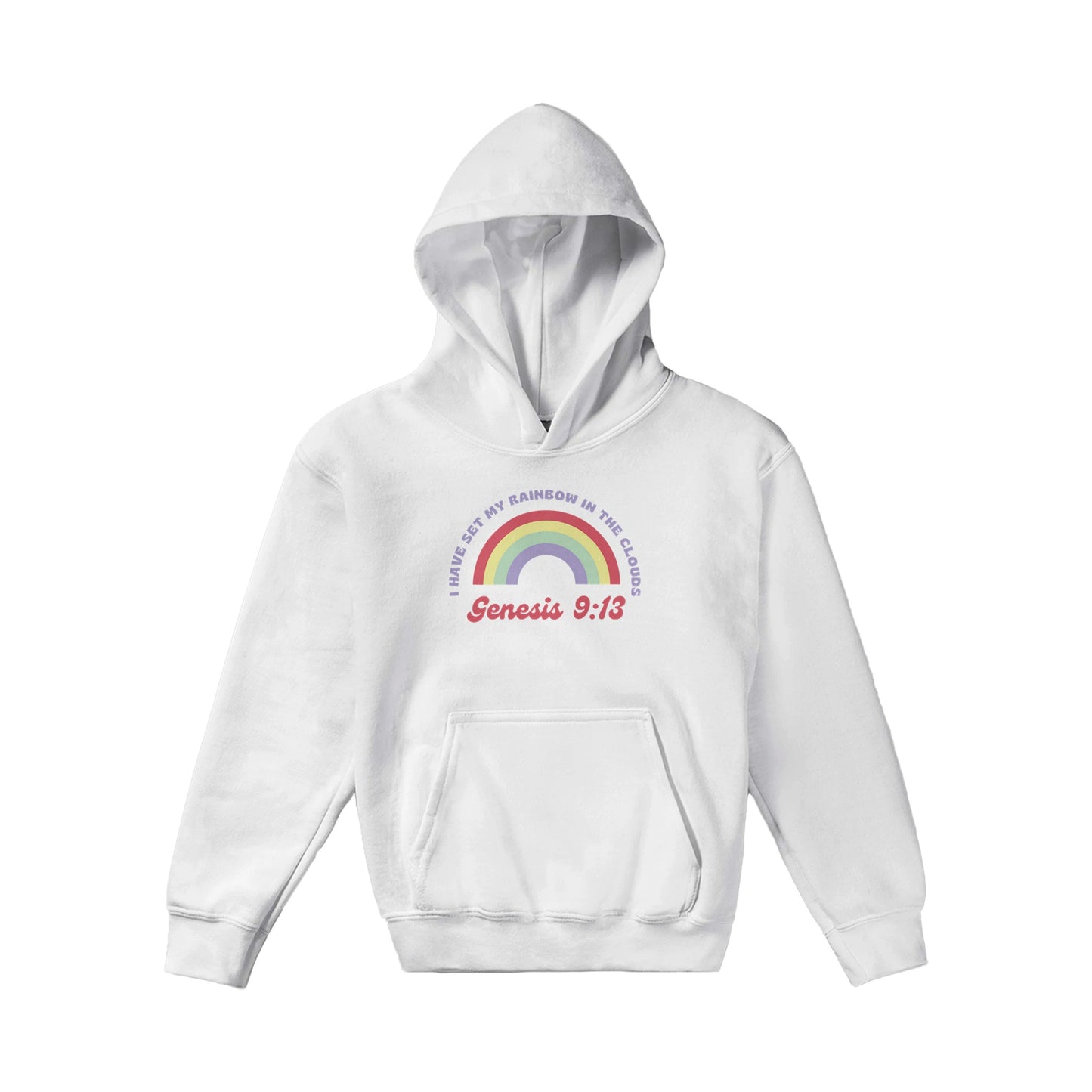 Genesis 9:13 Kids Pullover Hoodie (Retro Purple & Red Font)