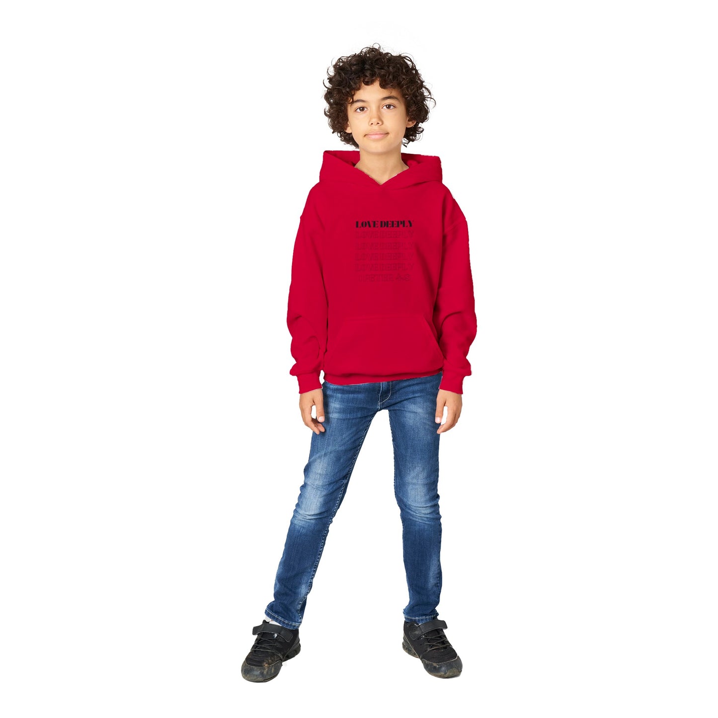 Love Deeply Kids Pullover Hoodie (Black Font)