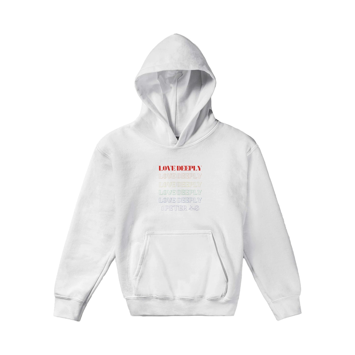 Love Deeply Kids Pullover Hoodie (Rainbow Font)