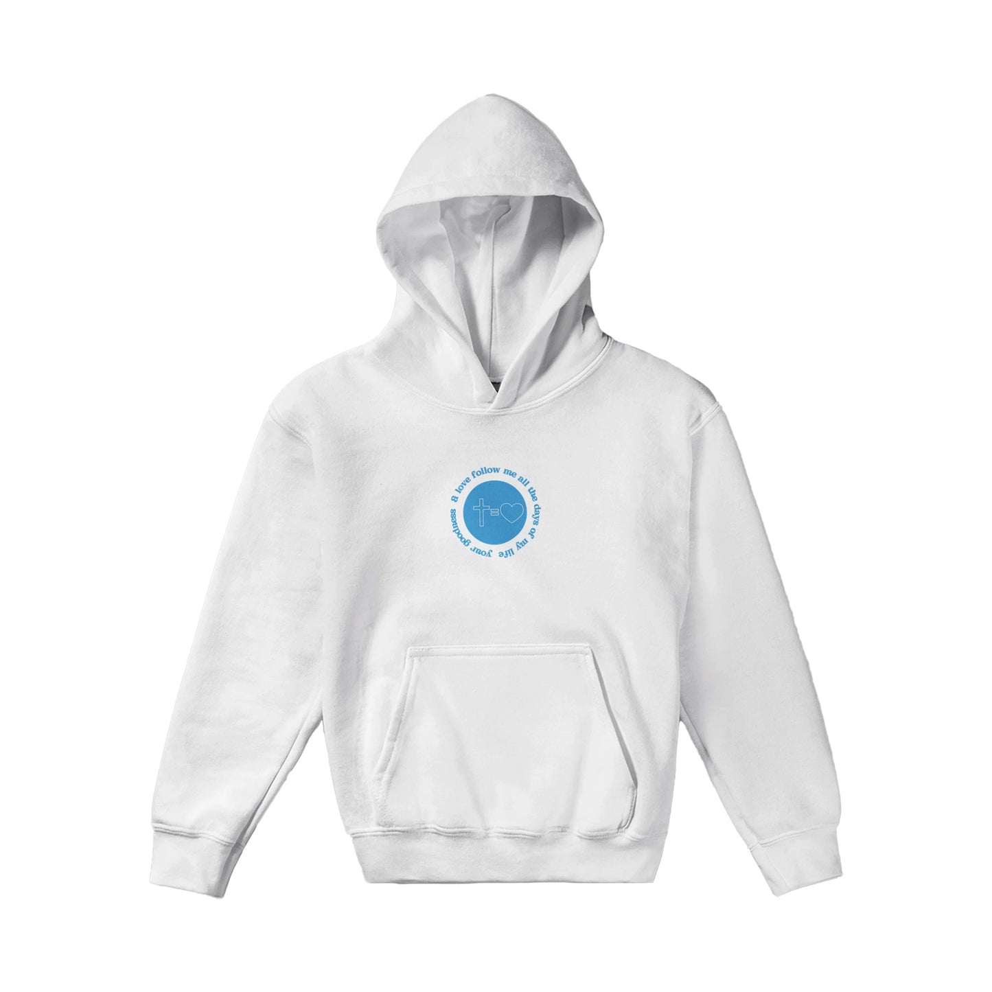 Goodness and Love Kids Pullover Hoodie (Blue Font)