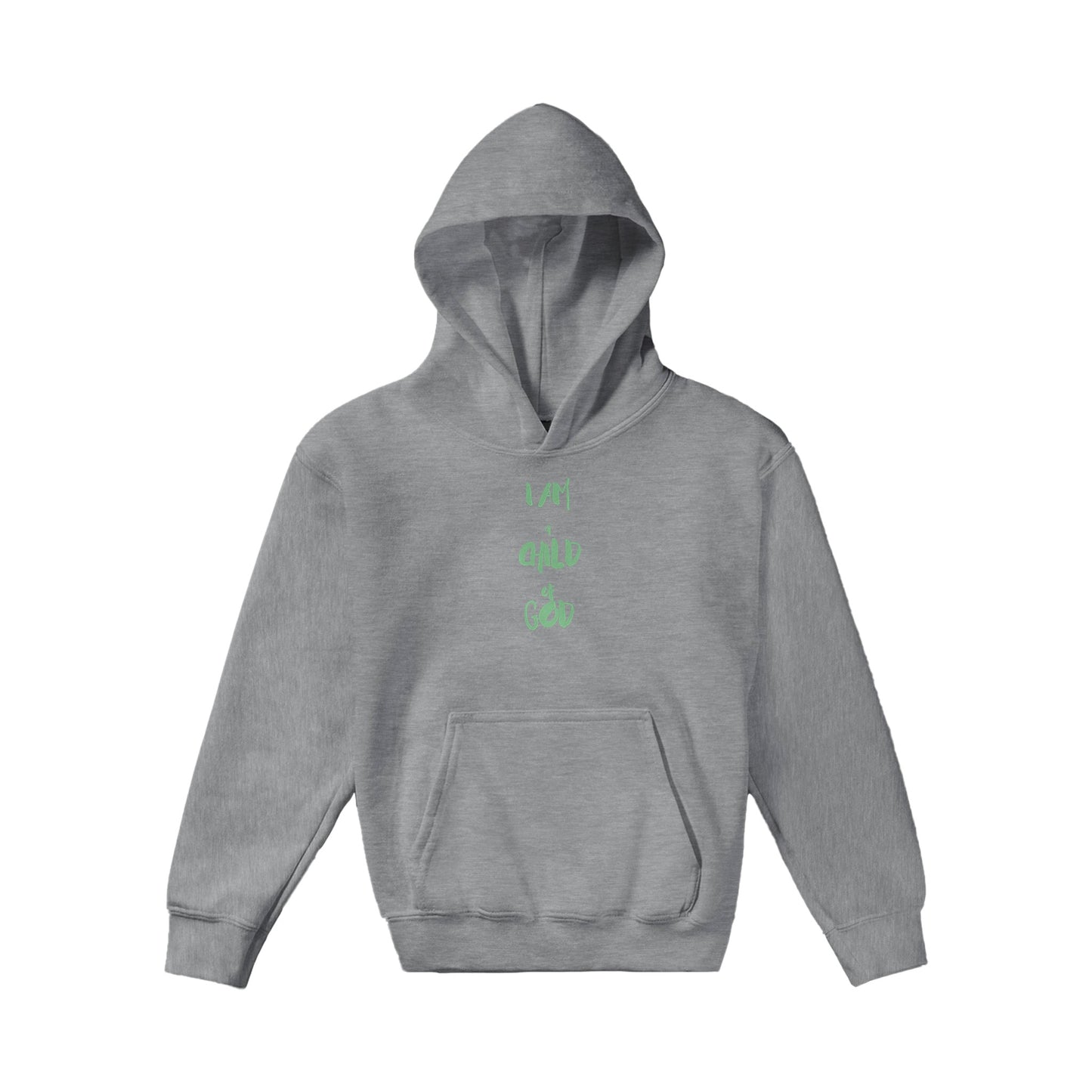 I Am a Child of God Kids Pullover Hoodie (Green Font)