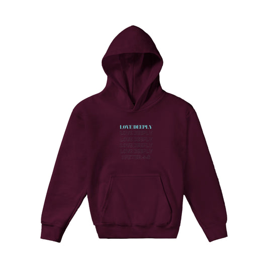 Love Deeply Kids Pullover Hoodie (Teal Font)