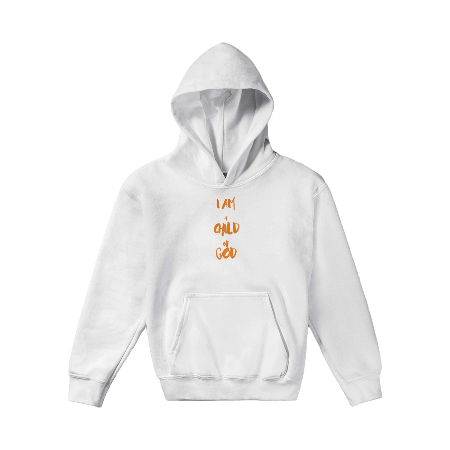 I Am a Child of God Kids Pullover Hoodie (Orange Font)