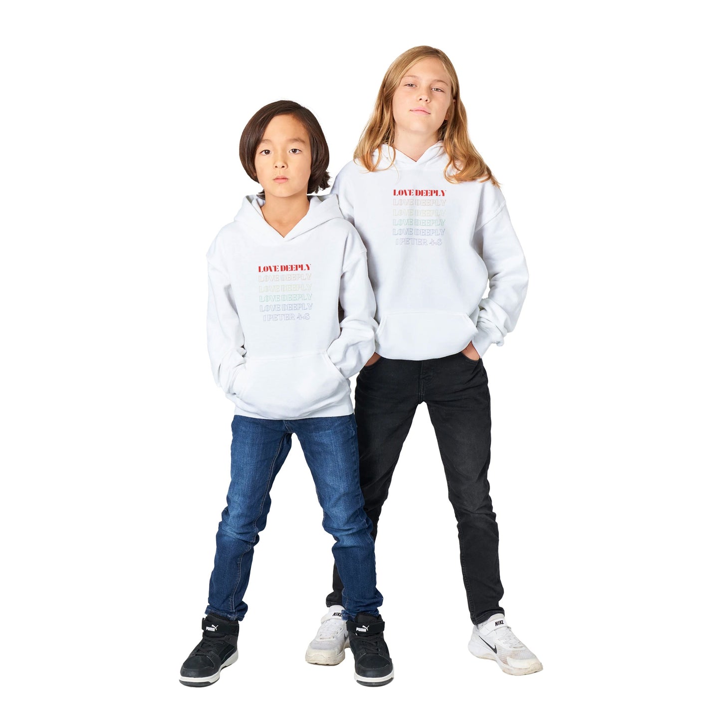 Love Deeply Kids Pullover Hoodie (Rainbow Font)