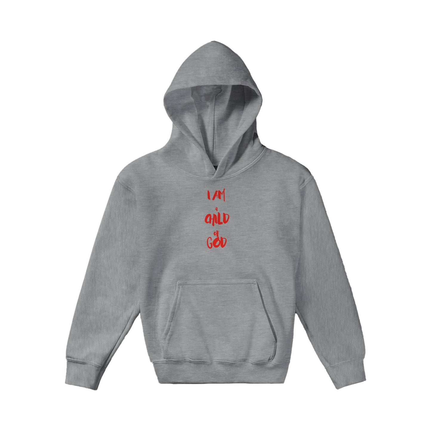 I Am a Child of God Kids Pullover Hoodie (Red Font)