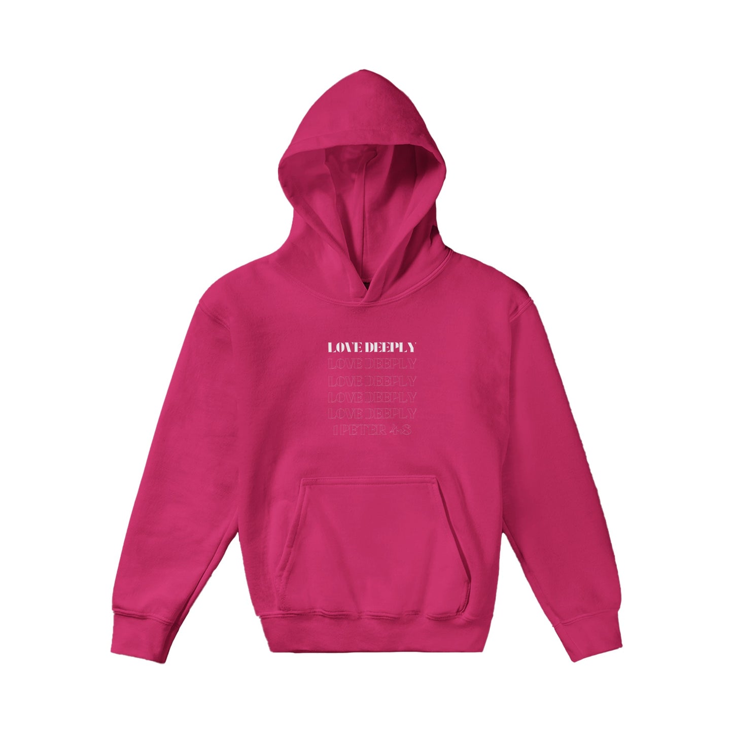 Love Deeply Kids Pullover Hoodie (White Font)