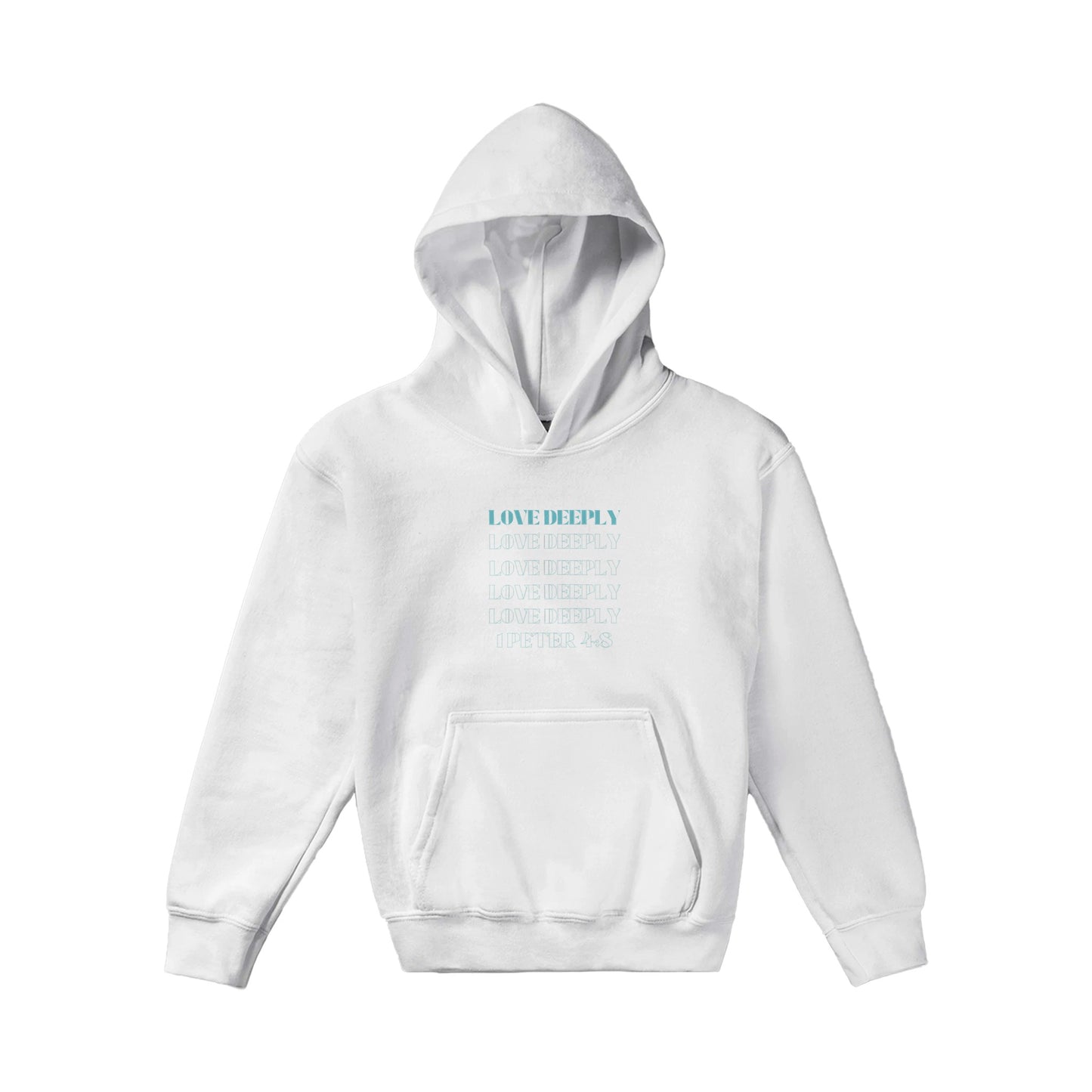 Love Deeply Kids Pullover Hoodie (Teal Font)