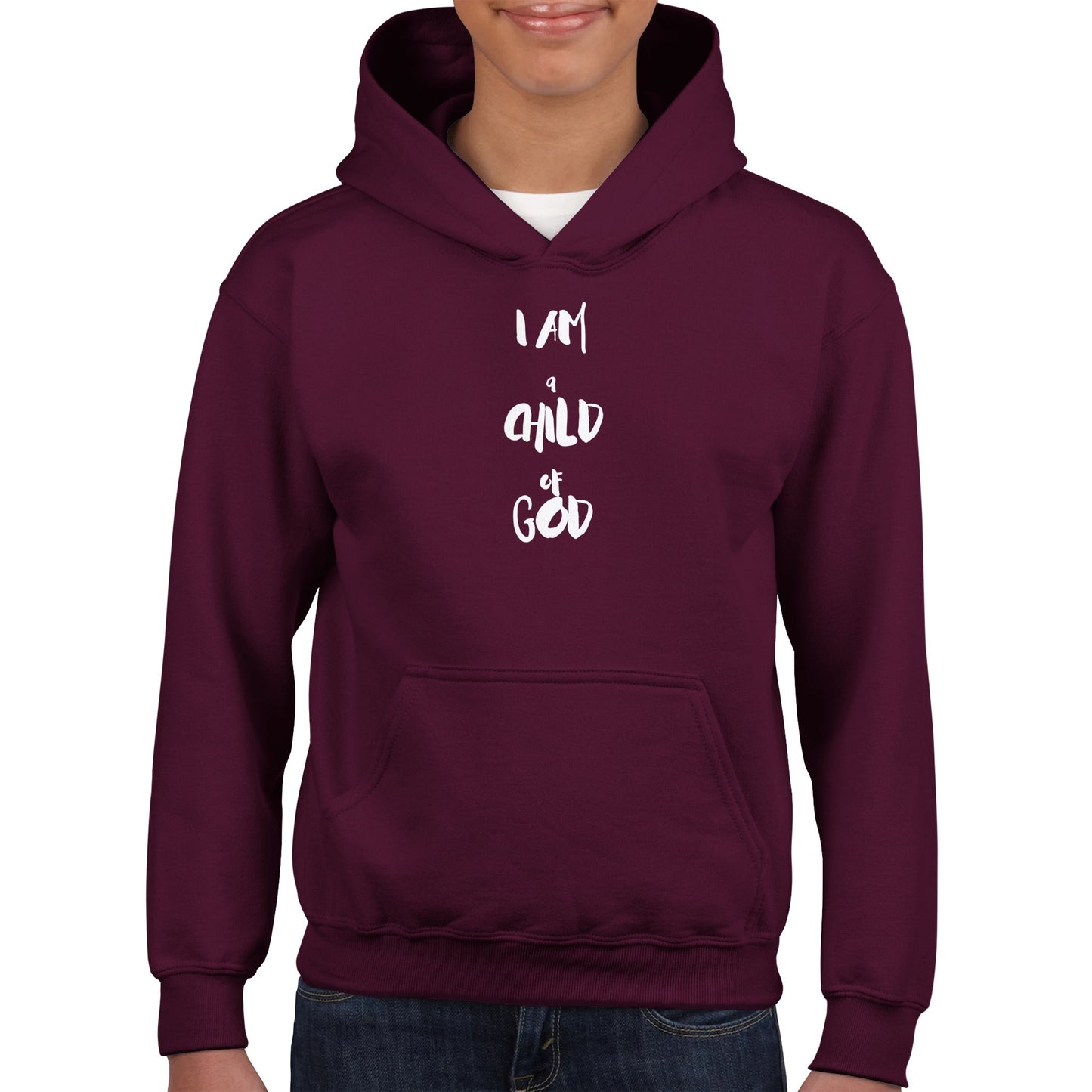 I Am a Child of God Kids Pullover Hoodie (White Font)