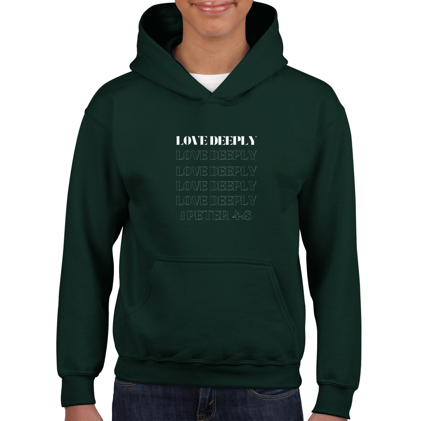 Love Deeply Kids Pullover Hoodie (White Font)