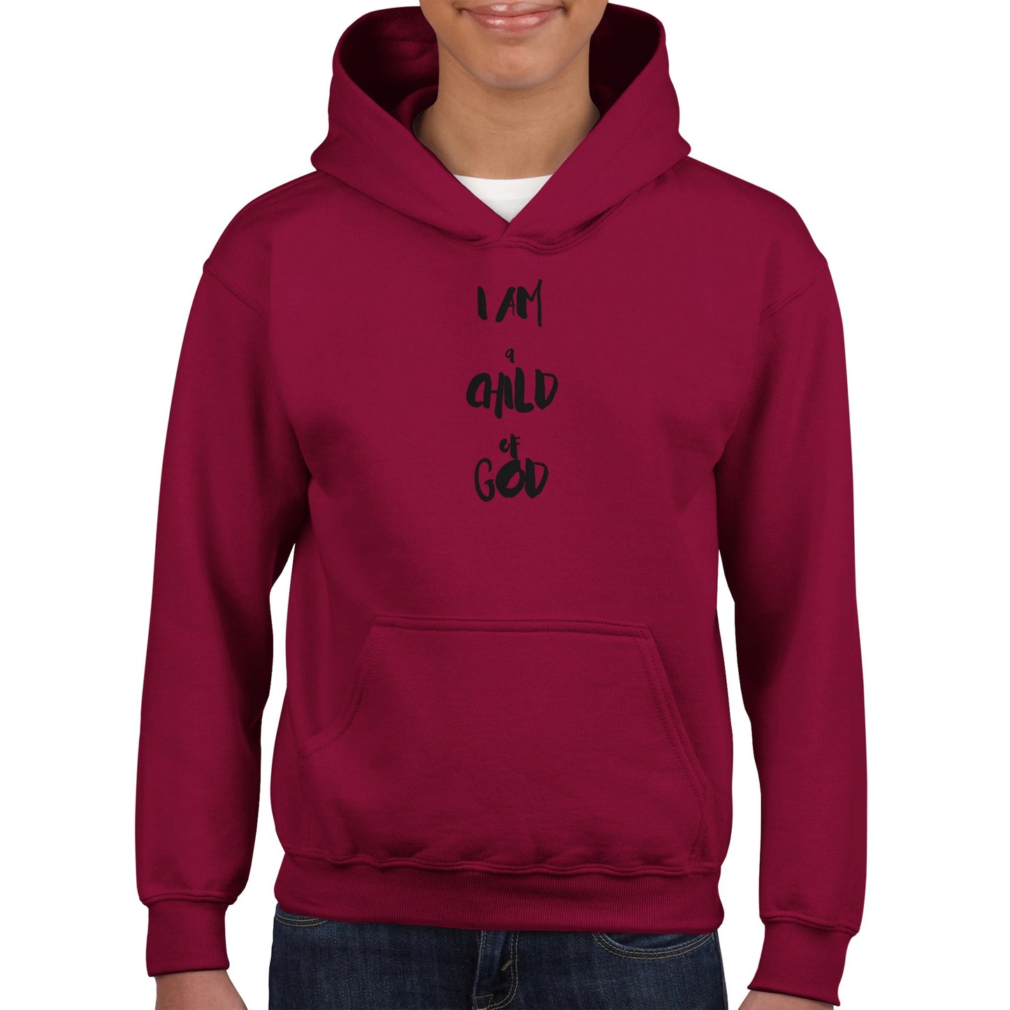 I Am a Child of God Kids Pullover Hoodie (Black Font)