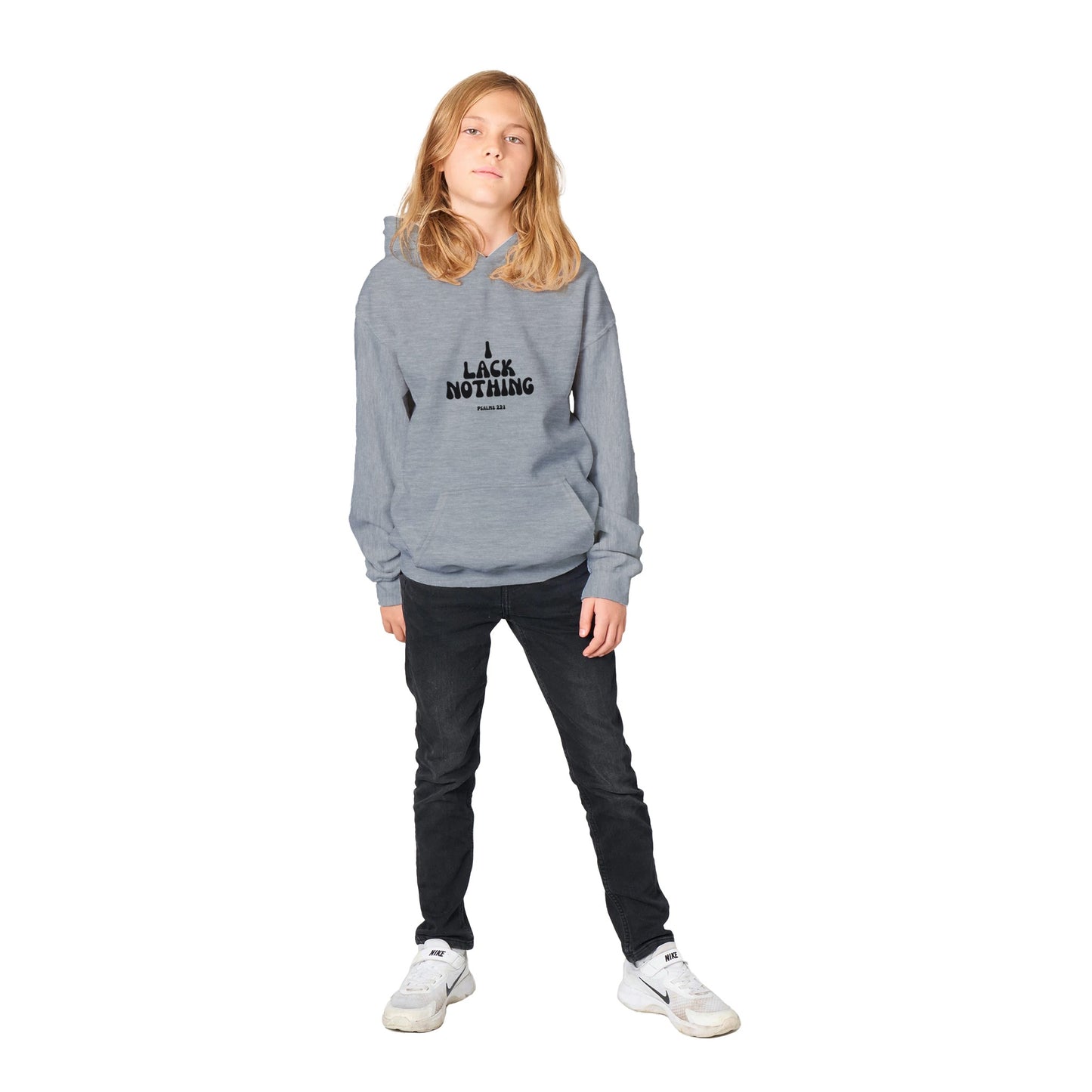 I Lack Nothing Kids Pullover Hoodie (Black Font)