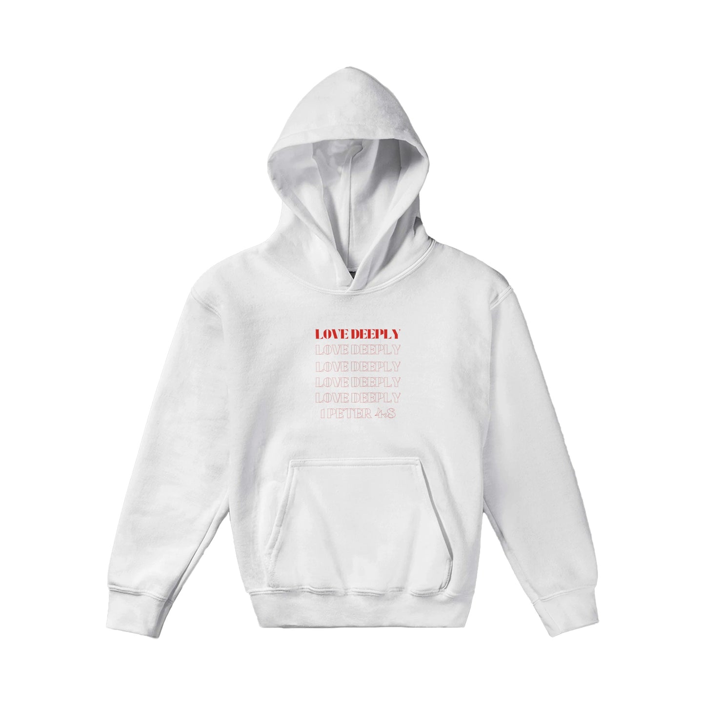 Love Deeply Kids Pullover Hoodie (Red Font)