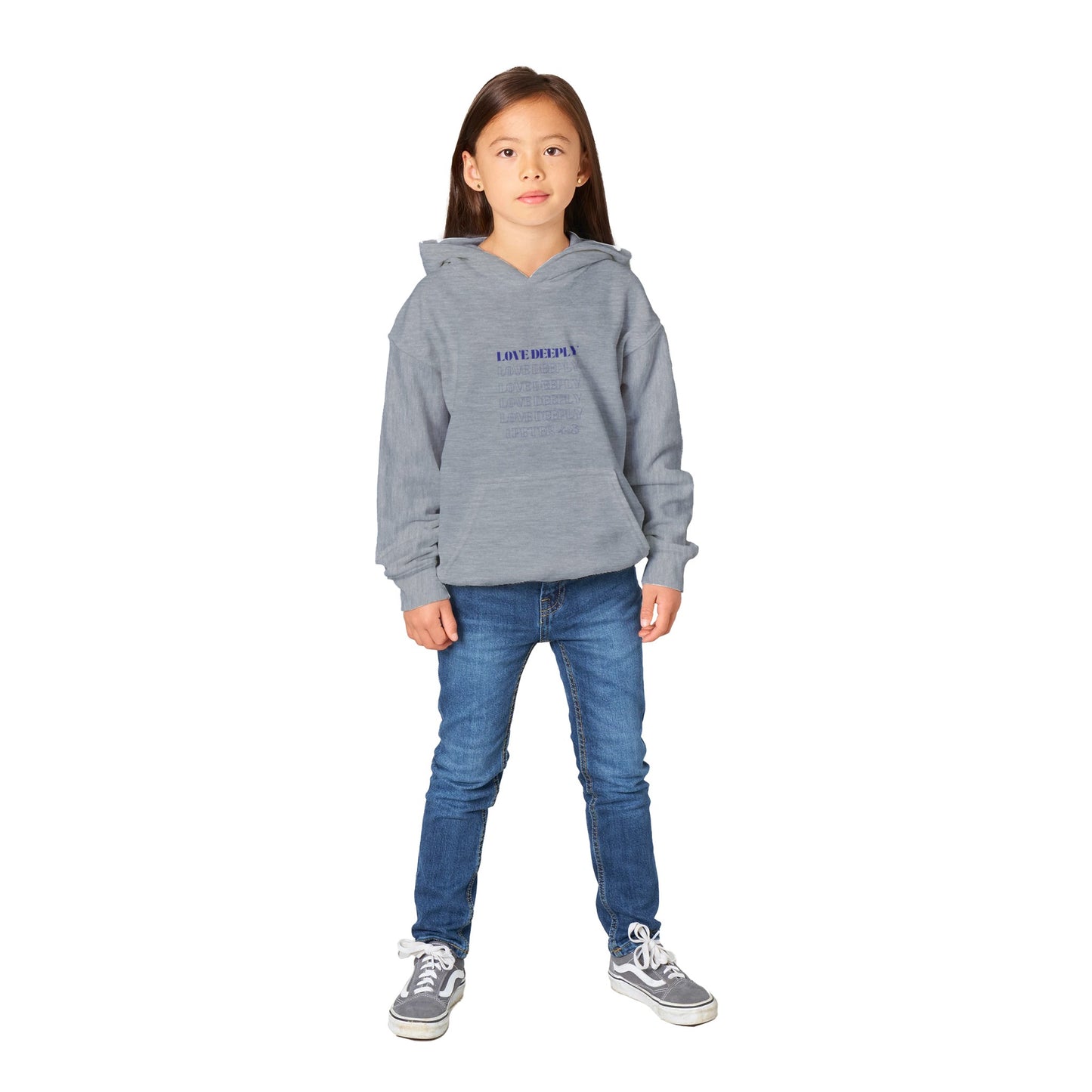 Love Deeply Kids Pullover Hoodie (Purple Font)