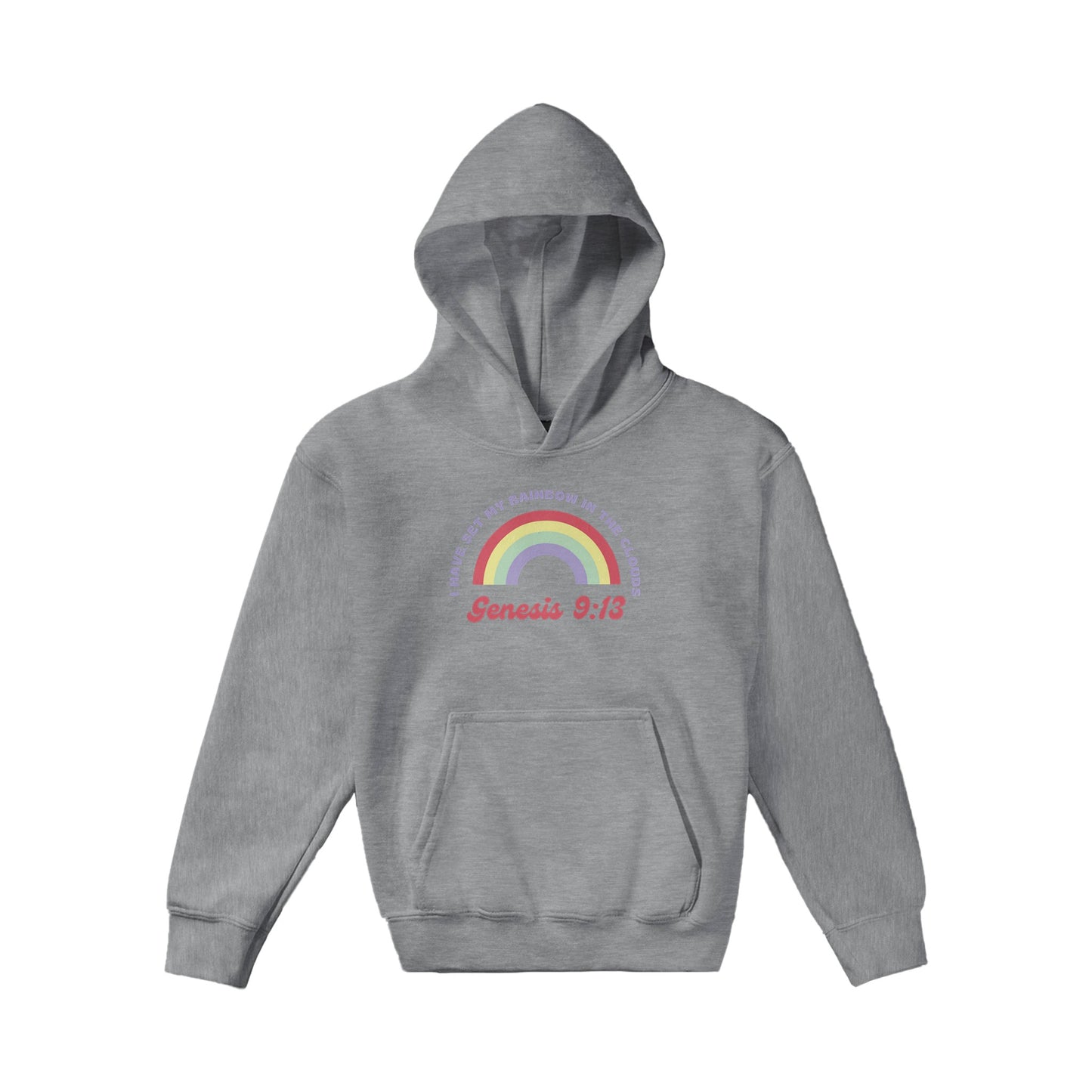 Genesis 9:13 Kids Pullover Hoodie (Retro Purple & Red Font)