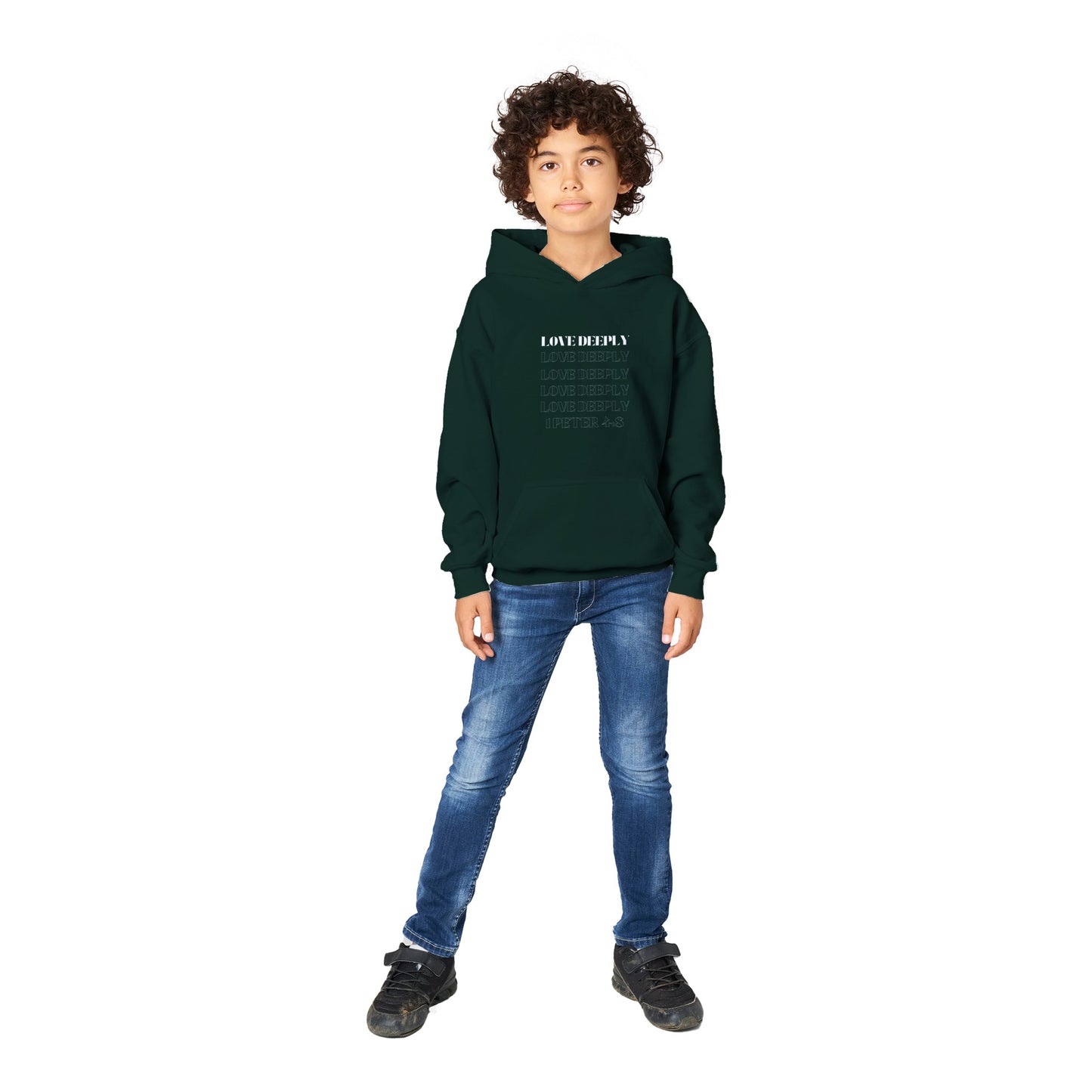 Love Deeply Kids Pullover Hoodie (White Font)