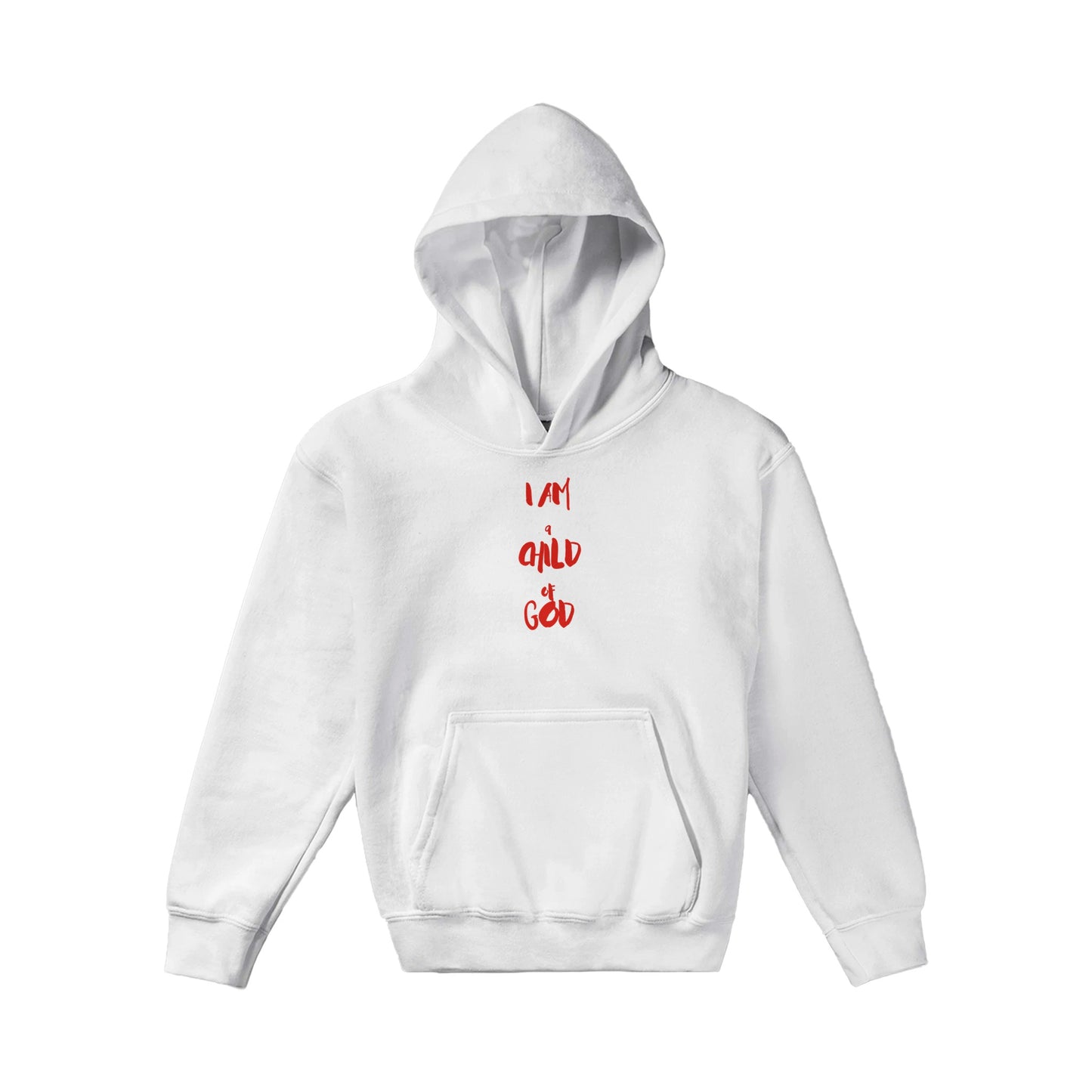 I Am a Child of God Kids Pullover Hoodie (Red Font)