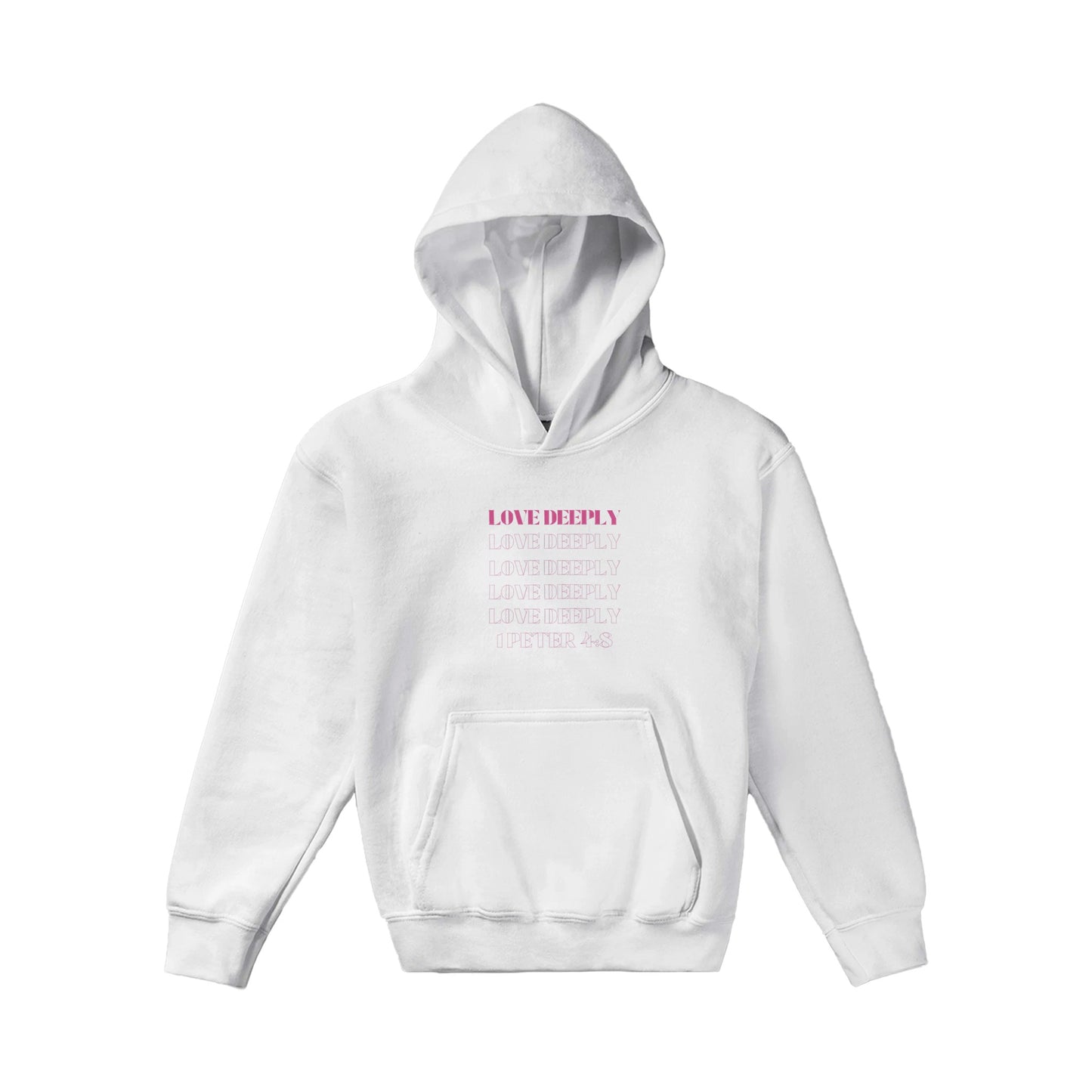 Love Deeply Kids Pullover Hoodie (Pink Font)